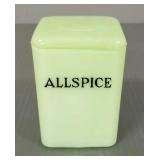 Vintage jadeite all spice canister- 3"H 2" W 2"D