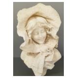 Antique carved signed stone bust of a girl- no