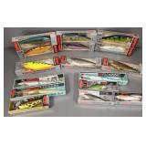 16 asst Rappala fishing lures in boxes