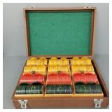 Vintage bakelite poker chips in case- 3"H 11 3/4"W