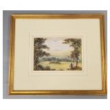 Antique watercolor painting- landscape w/ figures-