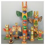 8 vintage hand carved & painted totem poles-