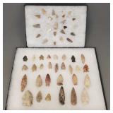Group over 50 stone points/ arrowheads in 2 cases-