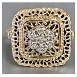 10K gold & diamond filigree ring- 4.2g,