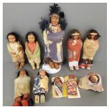 10 vintage Skookum, etc dolls- 10" tallest overall