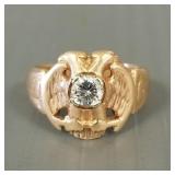 Vintage 14K gold masonic ring s/w clear stone-