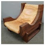 Mid-century leather & wood lounge chair- 34"H 35"W