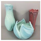 3 Van Briggle pottery vases- 9 1/2" tallest