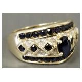 14 gold, sapphire & diamond ring- 6.1g; size 7 3/4