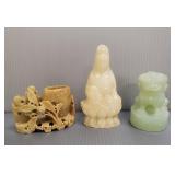 3 carved Asian stone items incl Foo Lion &