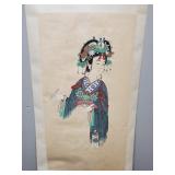 Hand painted Asian scroll- woman- 77"H 25"W O.D.