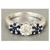 14K white gold, diamond & sapphire ring- 3.8g;