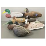 7 vintage, etc cork duck decoys incl Coot Decoy Co