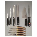 10 assorted kitchen knives incl 12"L OD Shun Kaji,