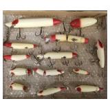 13 vintage fishing lures incl Heddon Dowagiac,