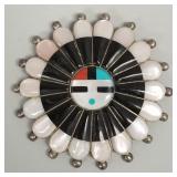 Zuni sterling silver stone inlaid sun face 3' pin/