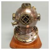 Replica diving helmet on wooden stand- 19'H 15'W