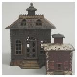 2 early cast iron building banks incl 'State Bank'