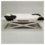 Post modern 'X' base bench with cowhide upholstery