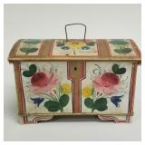 Antique Norwegian rosemaled small trunk- 5 1/2'H