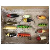 12 vintage fishing lures incl Heddon Crazy-Crawler