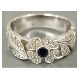 14k white gold floral band s/w tiny diamonds &