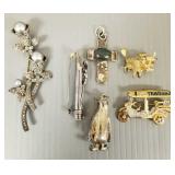 6 pcs sterling silver jewelry incl pins, marcasite