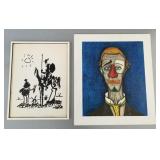 2 artworks: Bernard Buffet clown & Picasso print