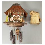 2 German wood items incl cuckoo & antique birch -