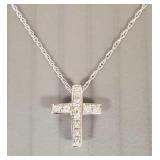 14k white gold cross necklace s/w tiny diamonds-
