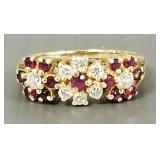 18k gold, diamond & ruby ring- 4.7g, sz 7