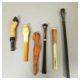 6 Vintage novelty carved etc cigarette holders