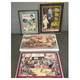 4 posters, etc. incl Tarzan, Rin Tin Tin (glass