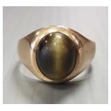10k gold ring s/w chatoyant stone- 8.1g, sz 11.25,