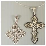 2 sterling silver cross pendants- 1 w/ Italy