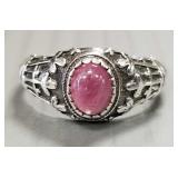Sterling silver ring s/w pink tourmaline cabochon-