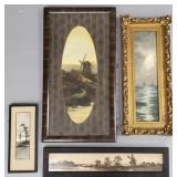 4 vintage framed artworks incl signed Colyar