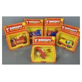 5 vintage snoopy die cast metal toys in original