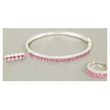 3 pcs sterling silver & ruby jewelry: ring,