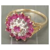 10k gold ring s/w rubies & tiny diamonds- 2.1g,