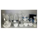 Gp crystal vases, Waterford genie lamps in boxes,