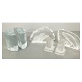 6 pcs art glass, etc incl Blenko bookends,