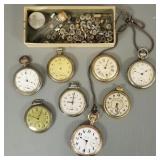 Group pocket watches & watch parts incl Hamilton