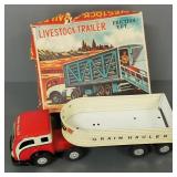 Japan tin friction toy grain hauler with