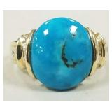 14k gold ring s/w turquoise & diamonds- 5.6g,