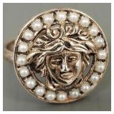 Italy silver & seed pearl Medusa head -