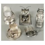 5 antique figural, etc silverplate napkin holders
