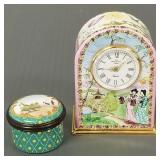 2 pcs Halcyon Days enamelware: 2.5' mini clock &