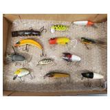 12 vintage fishing lures incl Heddon Punkinseed,