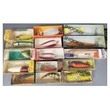 15 vintage, etc fishing lures in boxes incl